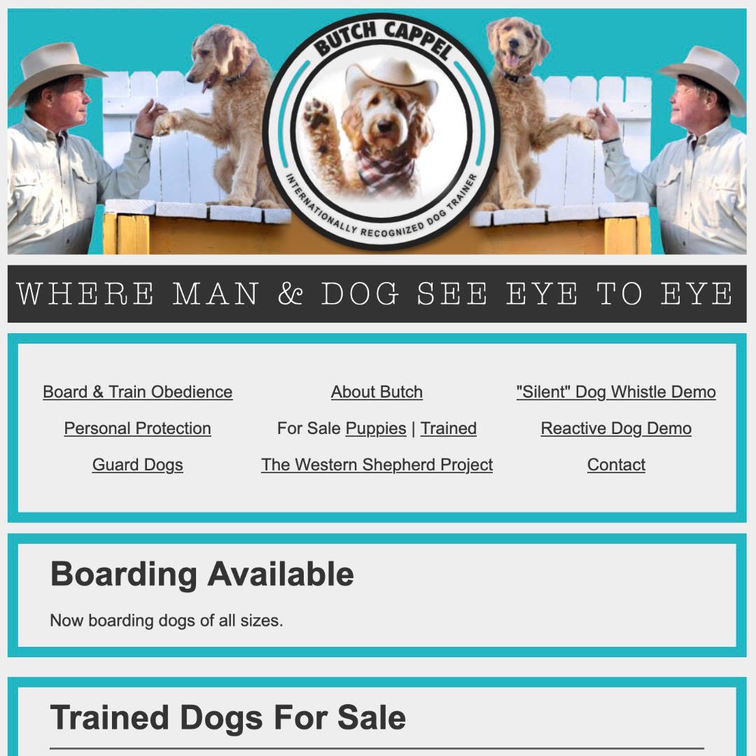 Cappel Canine website homepage featuring pet services