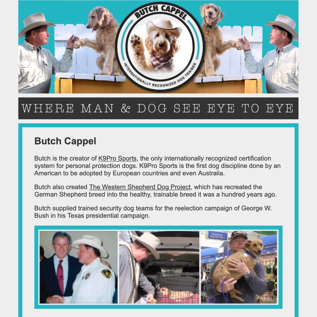 Cappel Canine website homepage featuring pet services