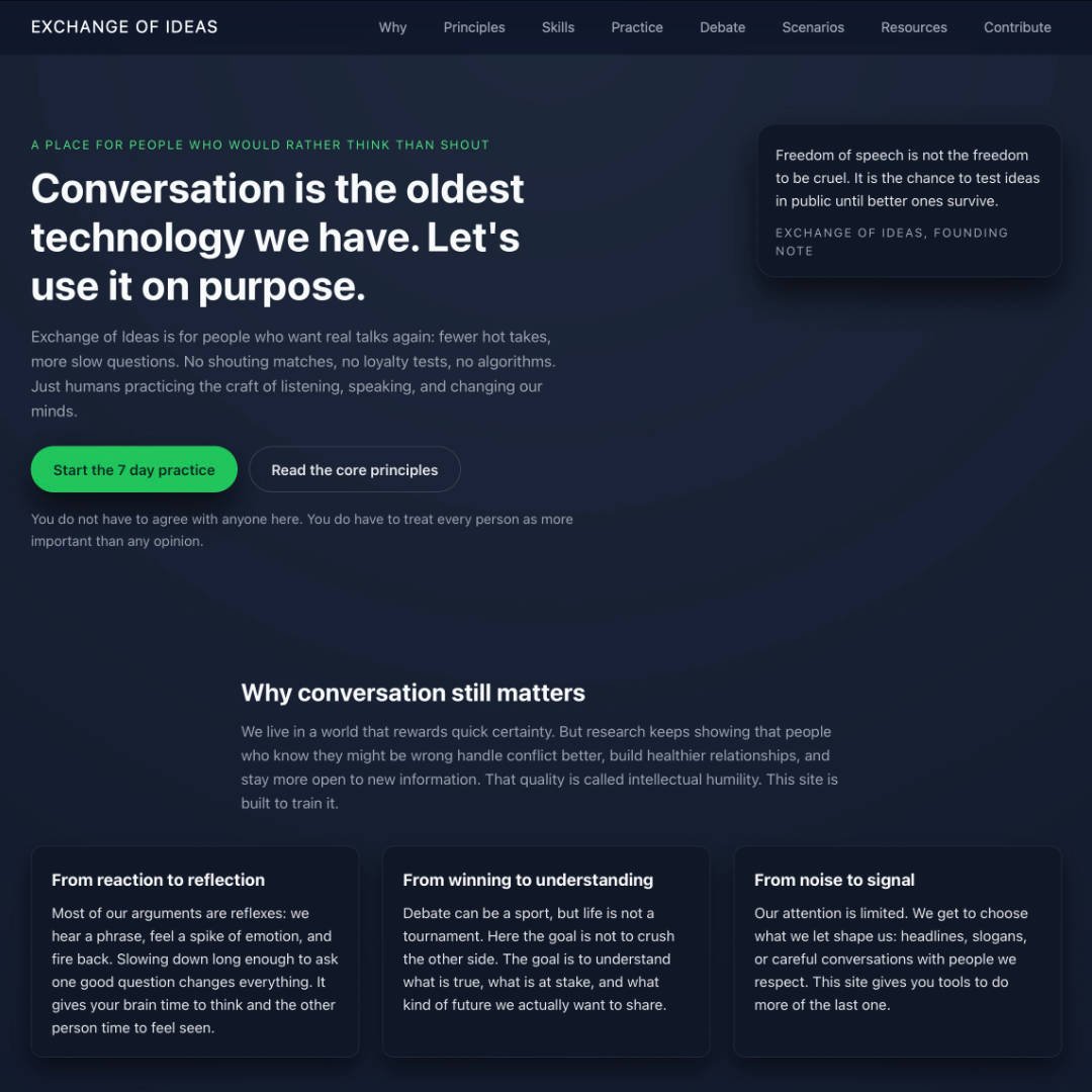 Exchange of Ideas website homepage