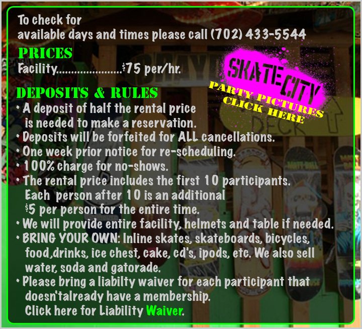 Rent SkateCity for Birthday parties or events